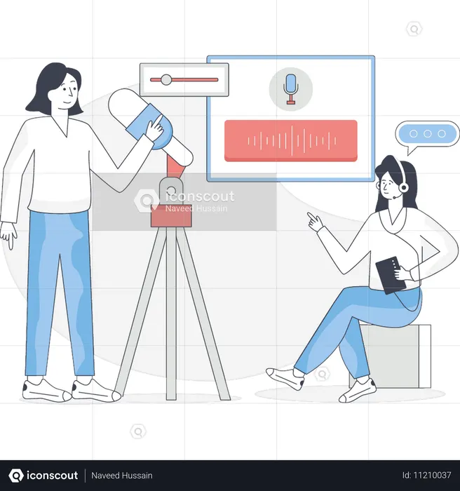 As meninas estão falando no podcast  Ilustração