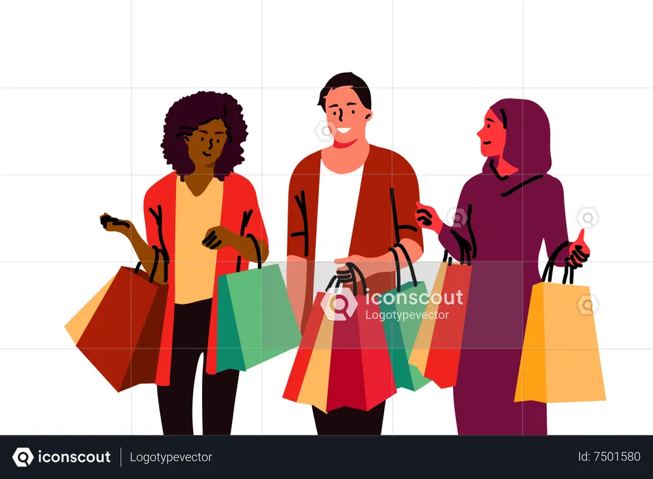 Meninas fazendo compras juntas  Ilustração