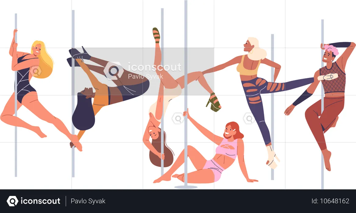 Meninas fazendo pole dance  Ilustração