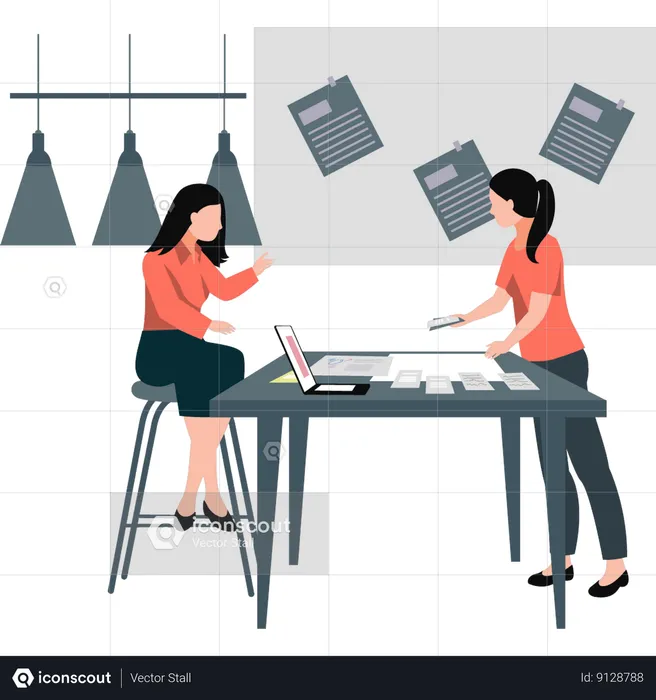 Meninas fazendo trabalho corporativo  Ilustração