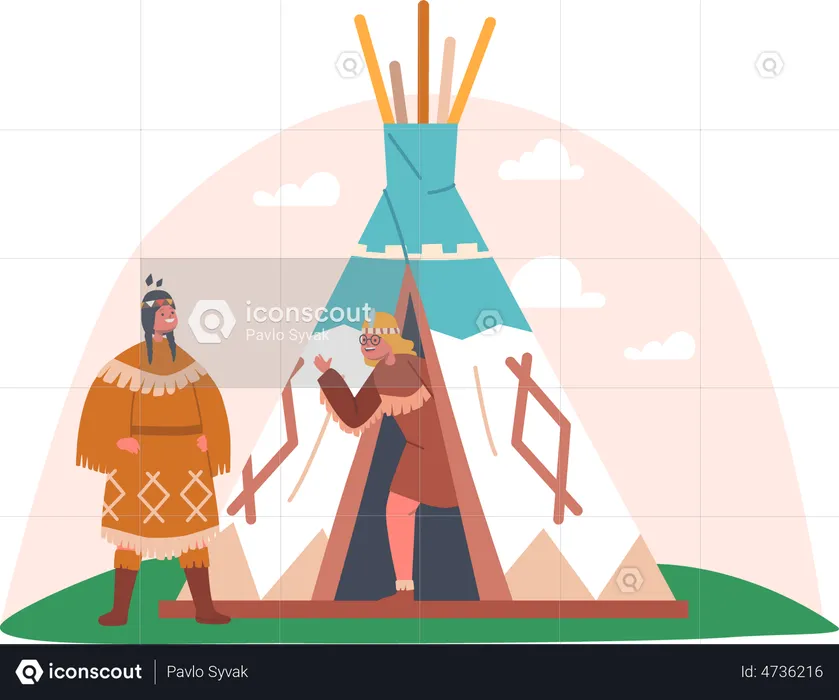 Meninas na tenda wigwam  Ilustração