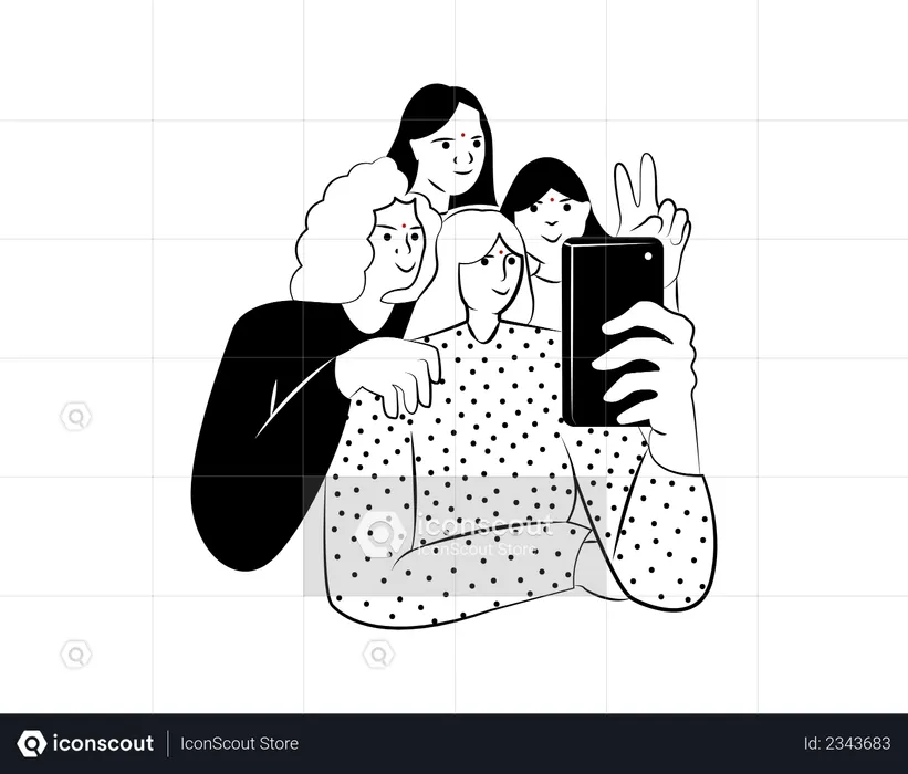 Meninas tirando selfie  Ilustração