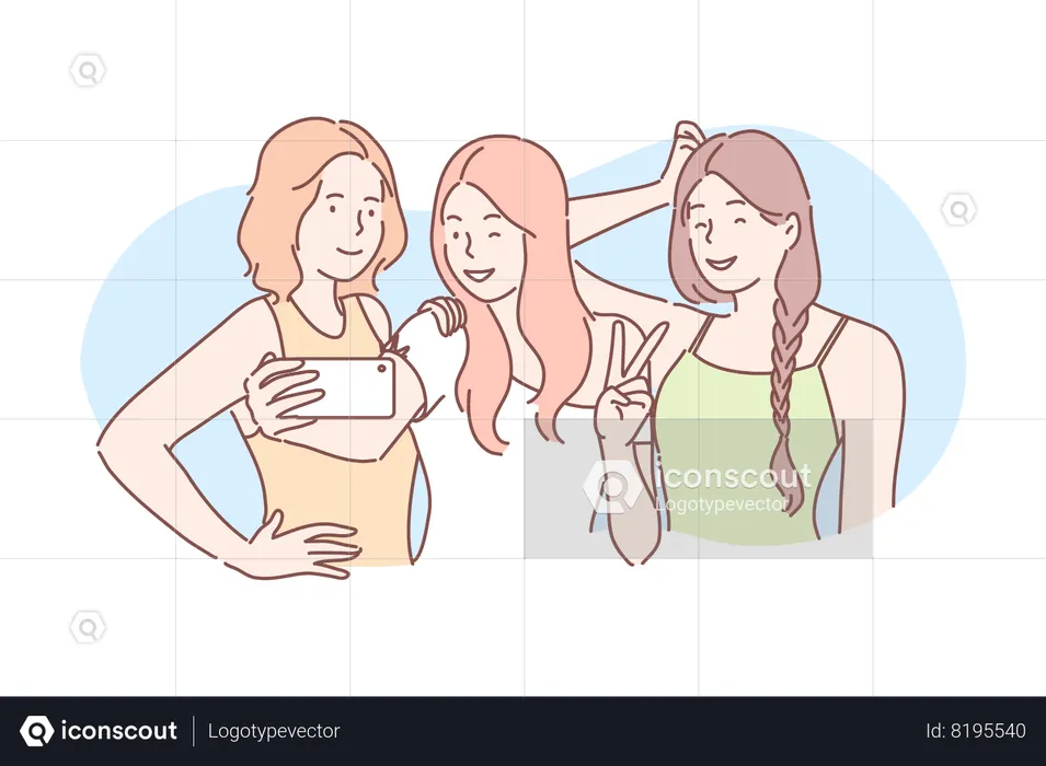 Meninas tirando selfie em grupo  Ilustração