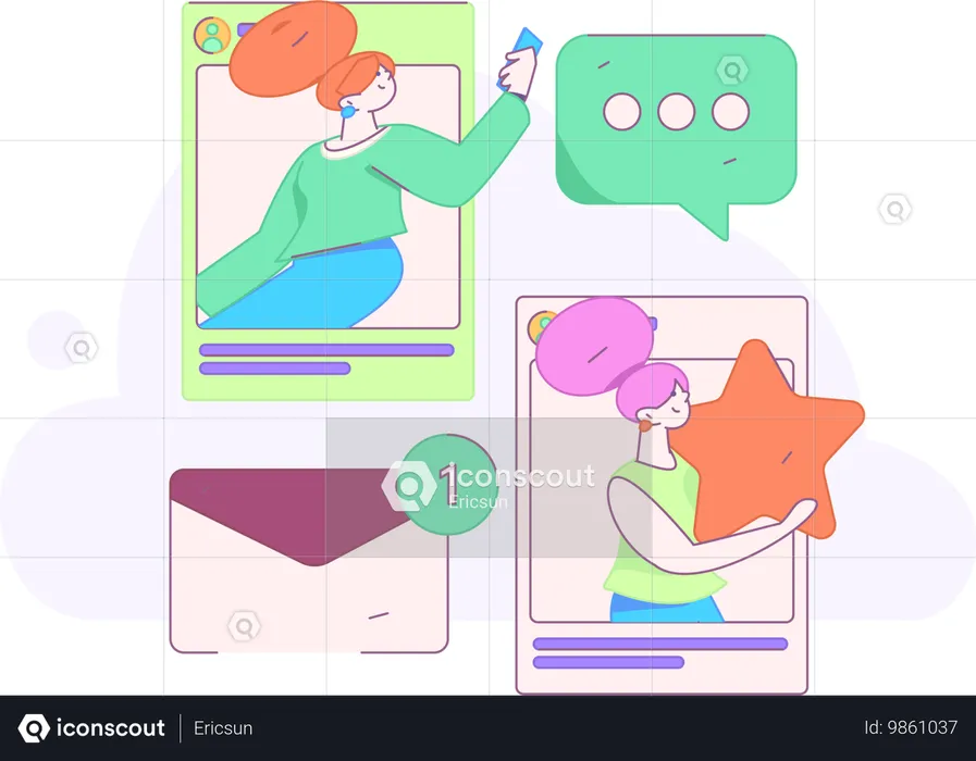 Meninas usando redes sociais  Ilustração