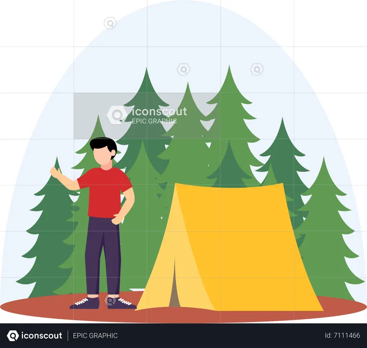 Menino acampando  Ilustração