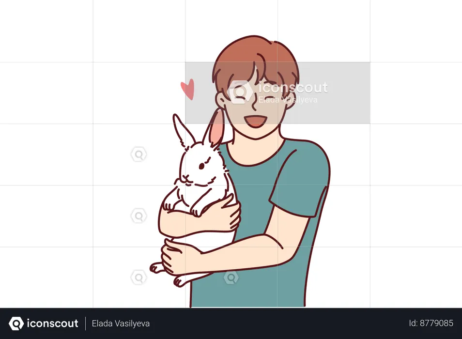 Menino adora seu coelho de estimação  Ilustração