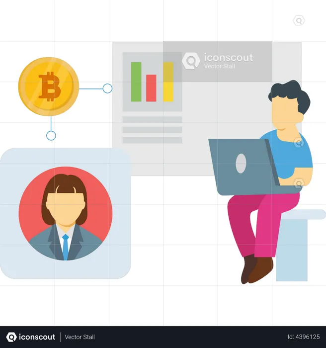 Garoto analisando perfil de investidor bitcoin  Ilustração