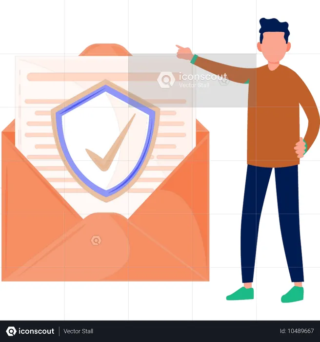 Menino apontando para proteção de e-mail  Ilustração