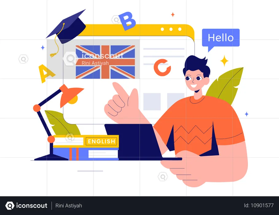 Menino aprendendo inglês  Ilustração