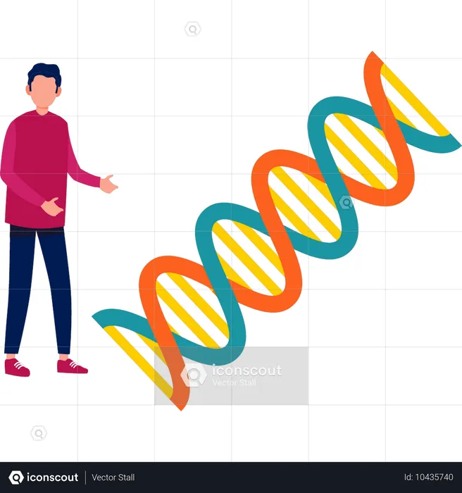 Menino apresentando DNA  Ilustração