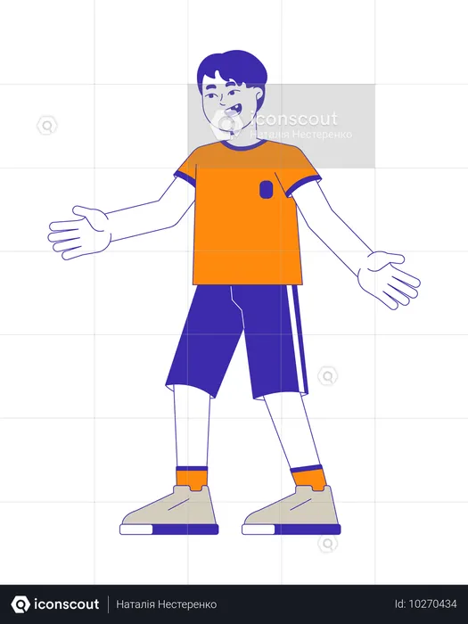 Menino asiático vestindo uniforme esportivo de futebol  Ilustração