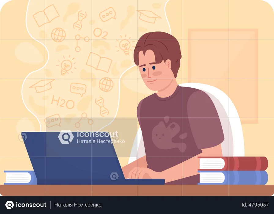 Menino participando de aula on-line  Ilustração