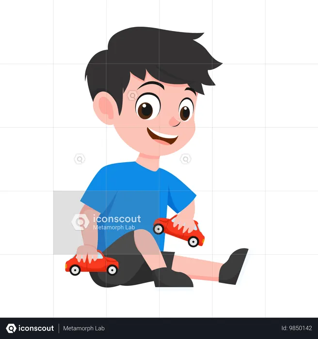 Menino brincando com carros  Ilustração