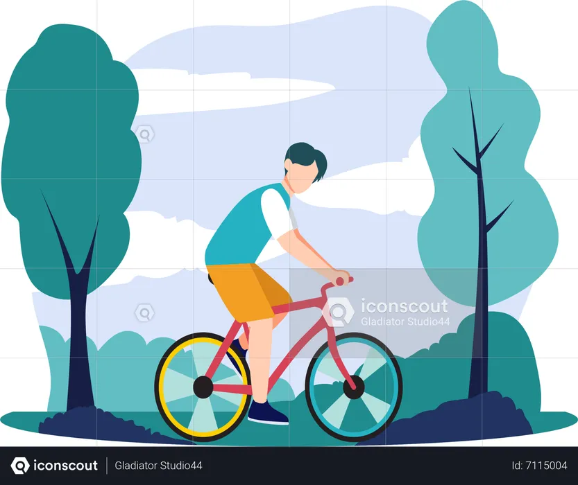 Menino andando de bicicleta  Ilustração