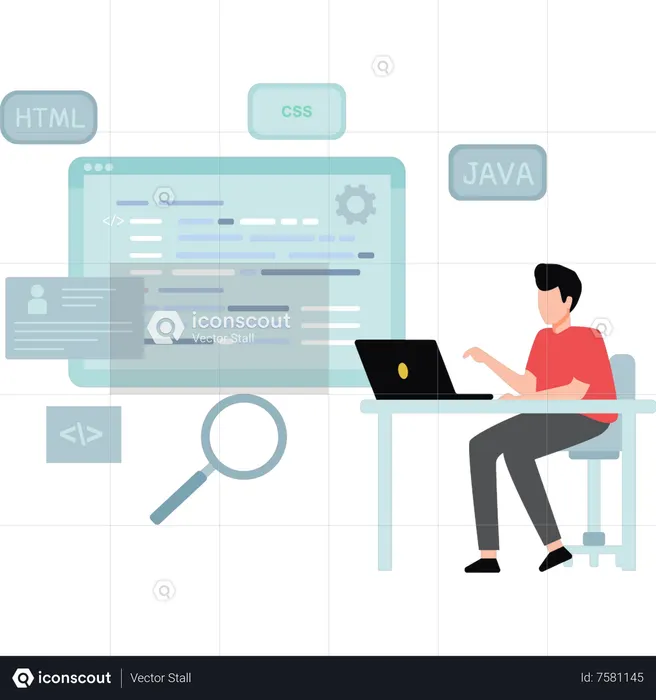 Garoto codificando no laptop  Ilustração