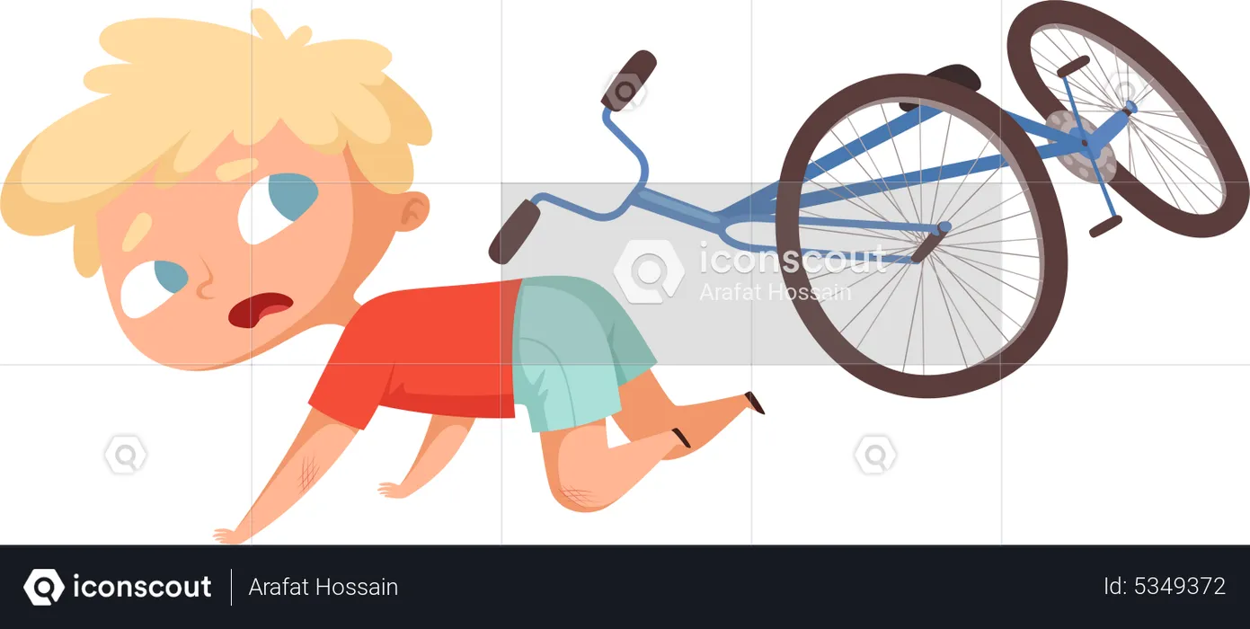 Menino com bicicleta quebrada  Ilustração