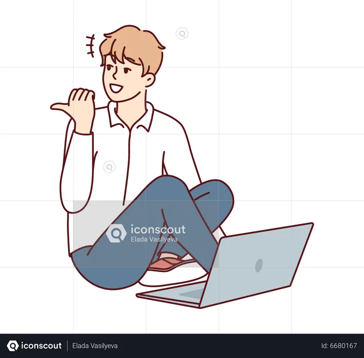 Garoto com laptop  Ilustração