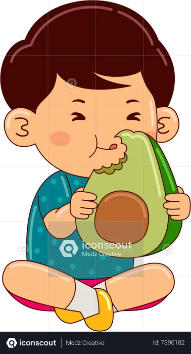 Menino comendo abacate  Ilustração