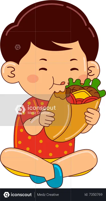 Menino comendo wrap  Ilustração