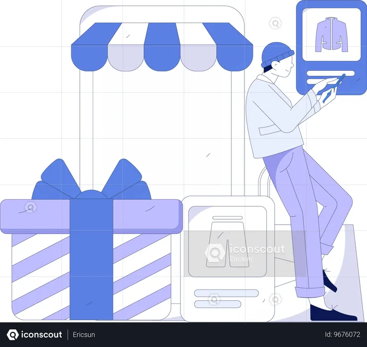 Menino comprando on-line  Ilustração