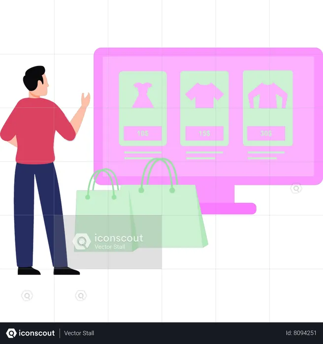 Menino fazendo compras on-line  Ilustração