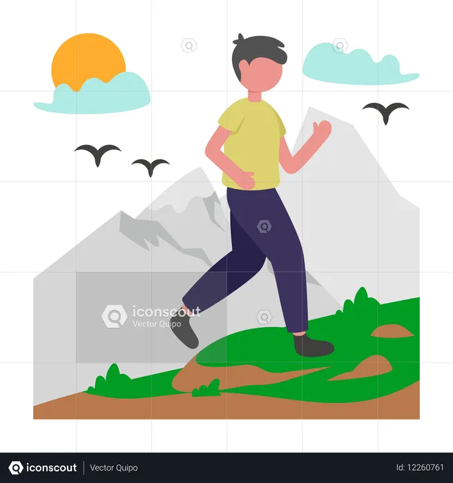 Menino correndo na montanha  Ilustração