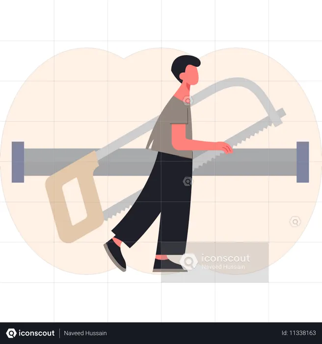 Menino cortando cano  Ilustração