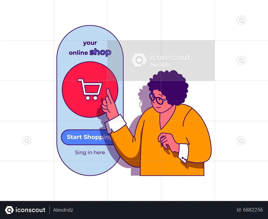 Menino cacheado começando a fazer compras on-line  Ilustração