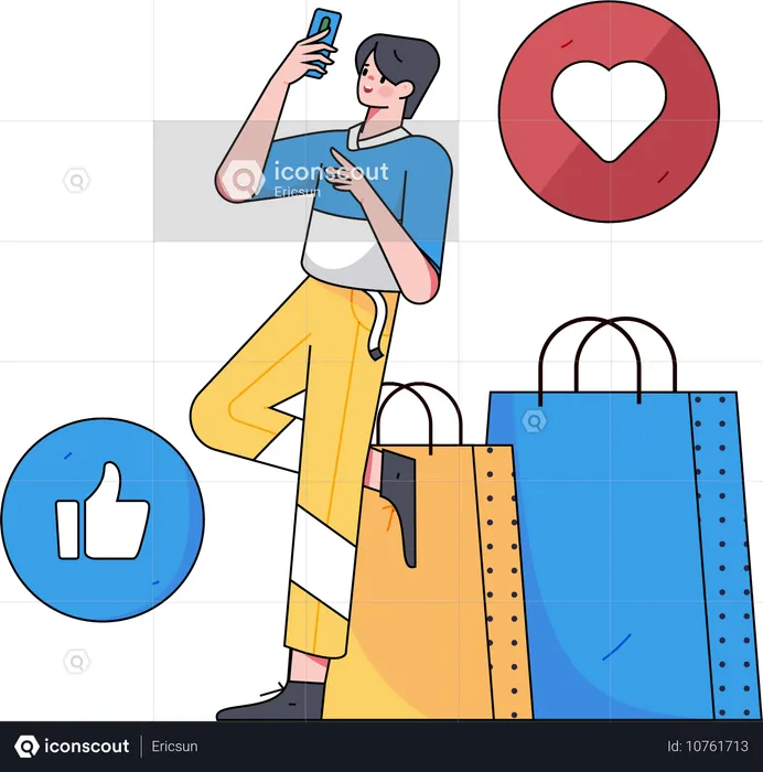 Garoto dando feedback de compras  Ilustração