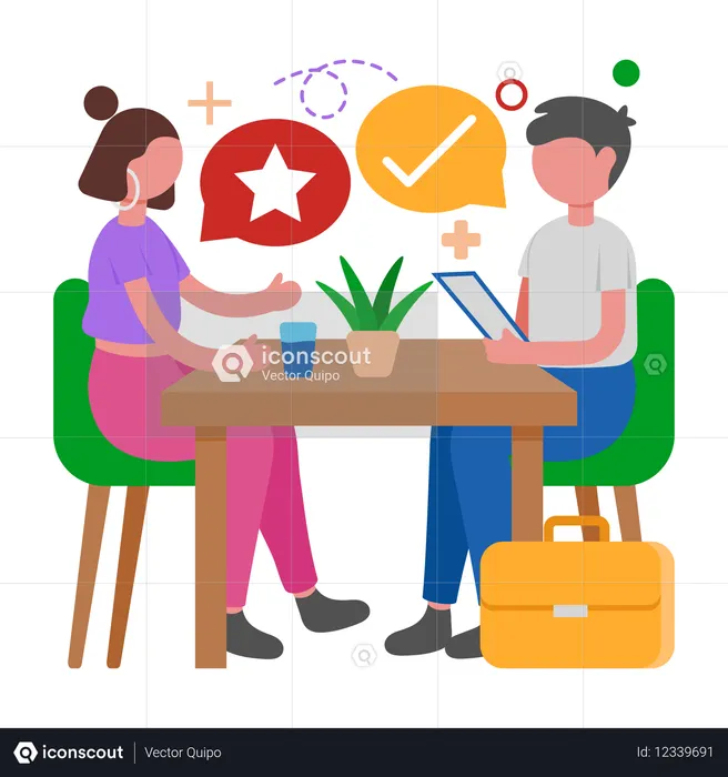 Menino dando entrevista de emprego  Ilustração