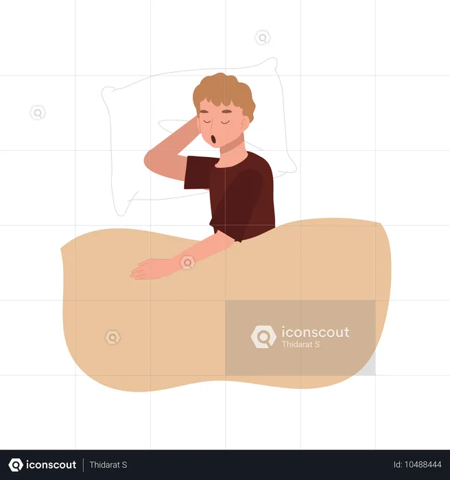 Menino dormindo de pijama na cama  Ilustração