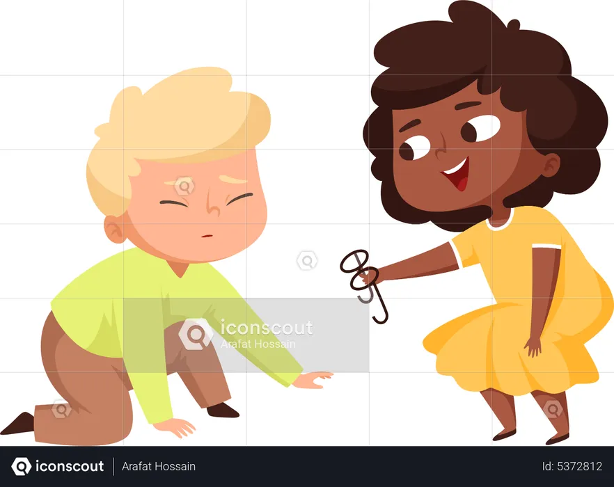 Menino e menina brincando juntos  Ilustração