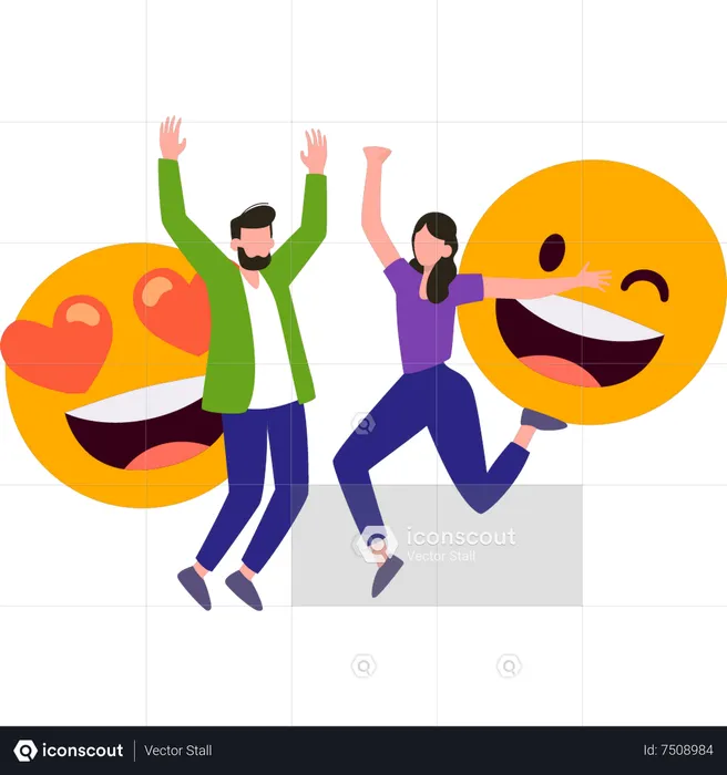 Menino e menina comemorando o Dia do Emoji Emoji Ilustração