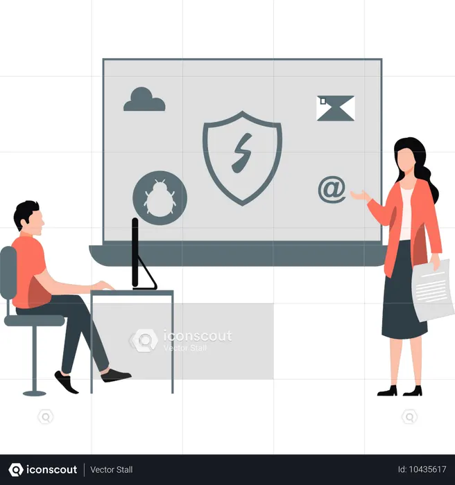 Menino e menina discutem sobre segurança de e-mail  Ilustração