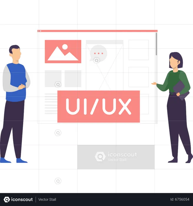 Menino e menina trabalhando em UX e UI  Ilustração