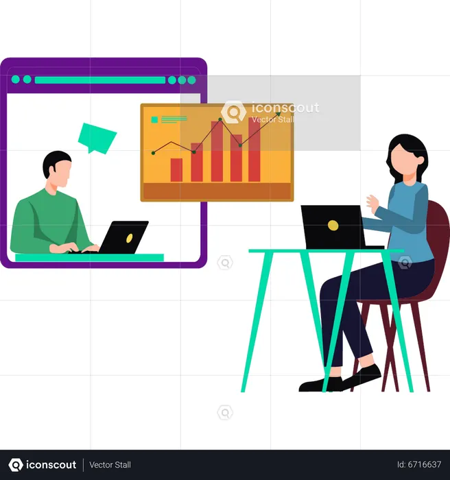 Menino e menina trabalhando na análise gráfica  Ilustração