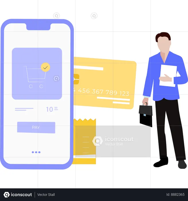 O menino está parado ao lado do smartphone  Ilustração