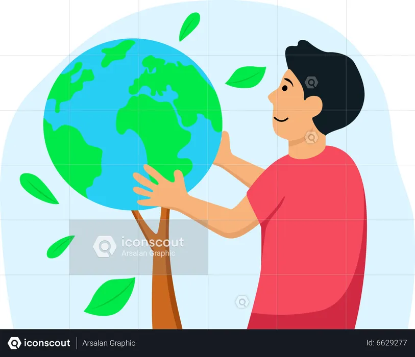 O menino está comemorando o Dia da Terra  Ilustração