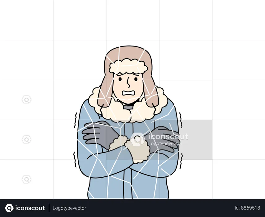 O menino está congelado no inverno frio  Ilustração