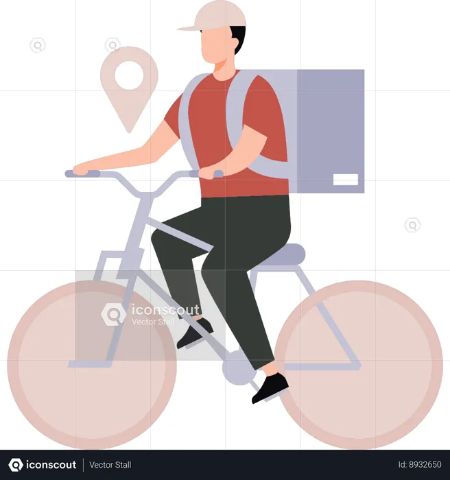 Garoto está entregando um pacote de bicicleta  Ilustração