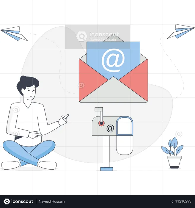 Garoto está fazendo marketing por e-mail  Ilustração