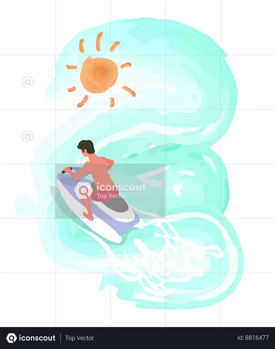 O menino está fazendo jet ski  Ilustração