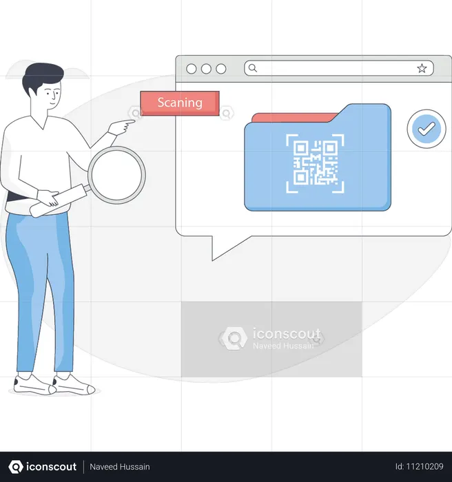 Menino está fazendo correio protegido por código QR  Ilustração