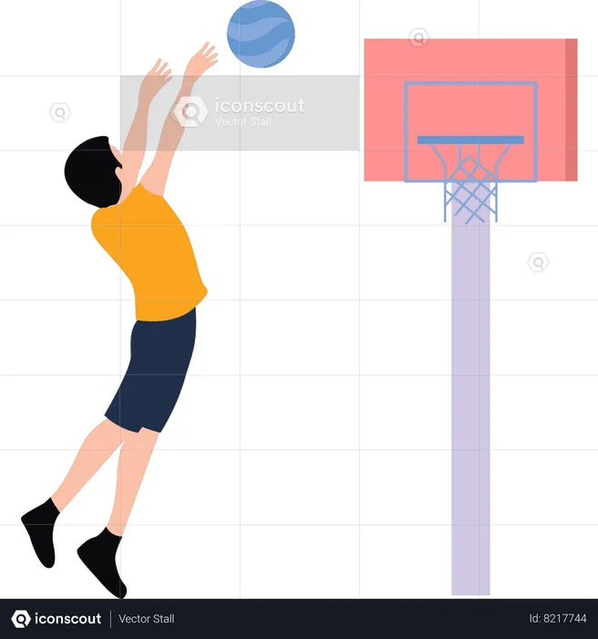 O menino está jogando basquete  Ilustração