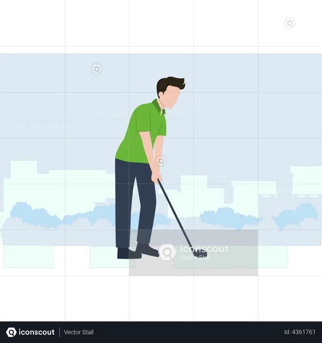 O menino está jogando golfe  Ilustração