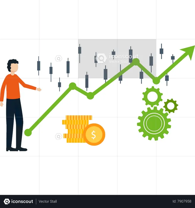 O menino está olhando o gráfico do dólar  Ilustração