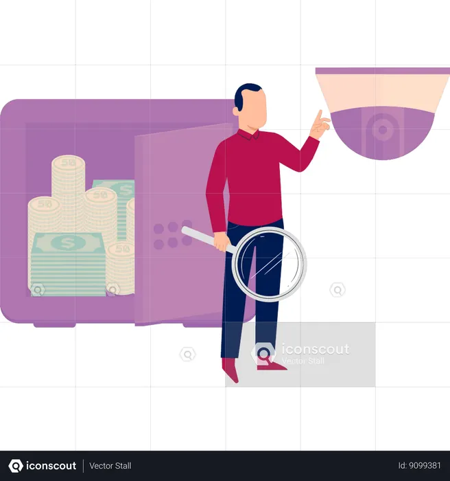Garoto está procurando uma câmera de segurança  Ilustração