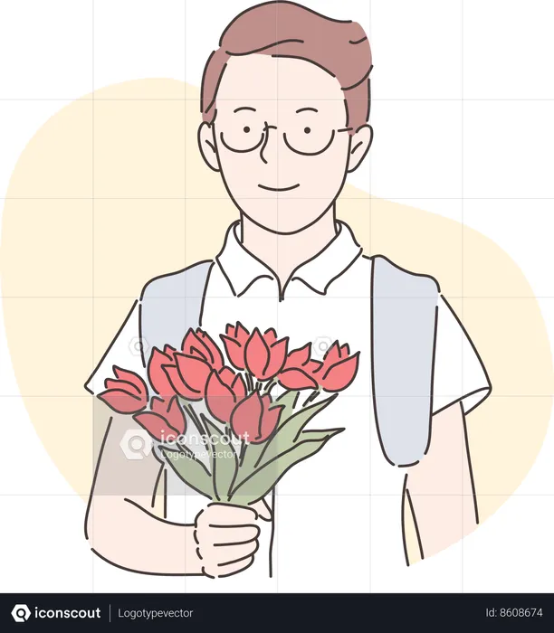 O menino está segurando flores  Ilustração