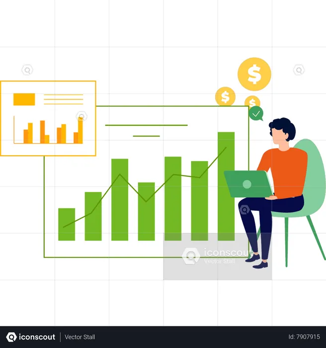 O menino está trabalhando no gráfico do dólar  Ilustração