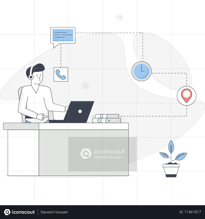 O menino está trabalhando com base no pedido do cliente  Ilustração